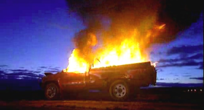 Top Gear HiLux on fire